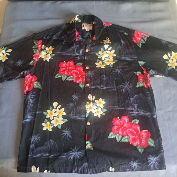 VINTAGE Tamare Hawaiian Shirt Dr Gonzo Black Floral Aloha Beach Large - Picture 10 of 10